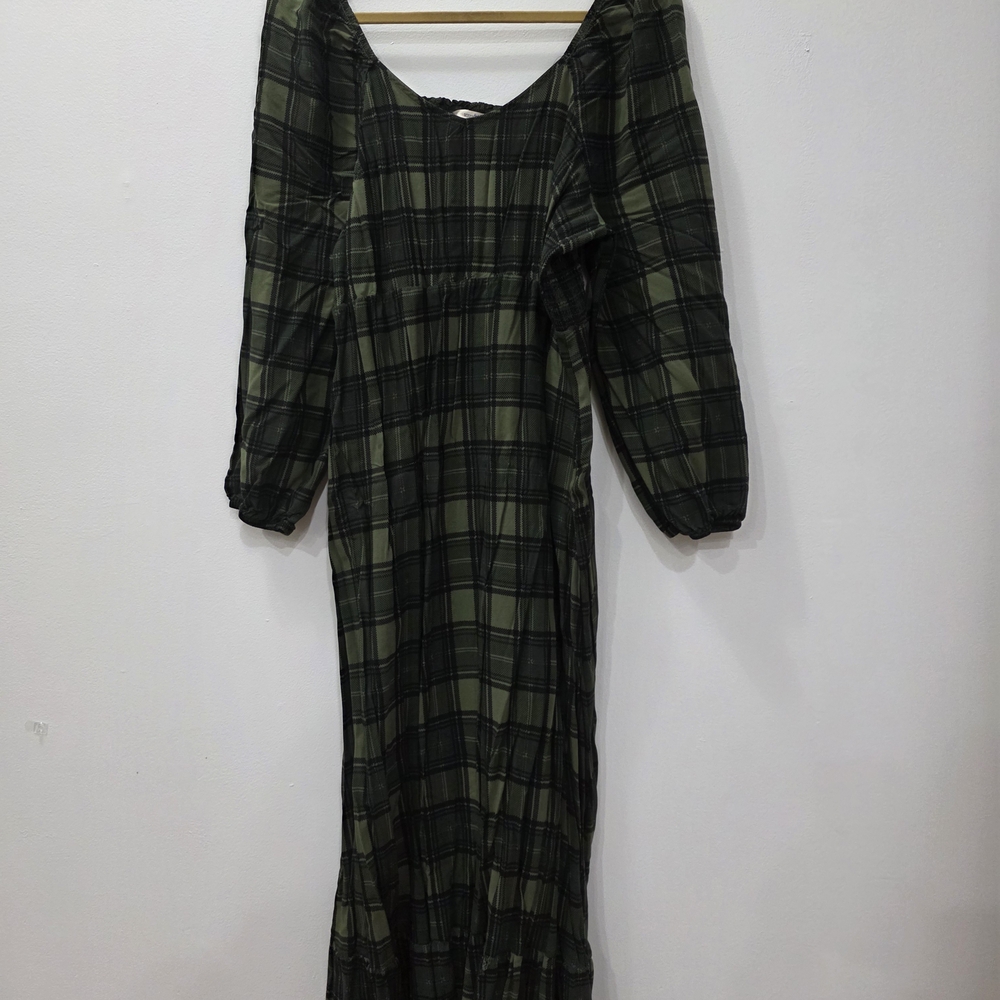 Terra & Sky Long Sleeve Plaid Dress - Black and Green